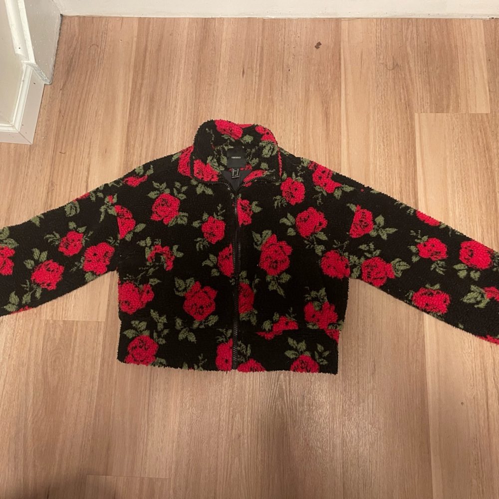 Chanel Black and Red Rose Knit Jacket
